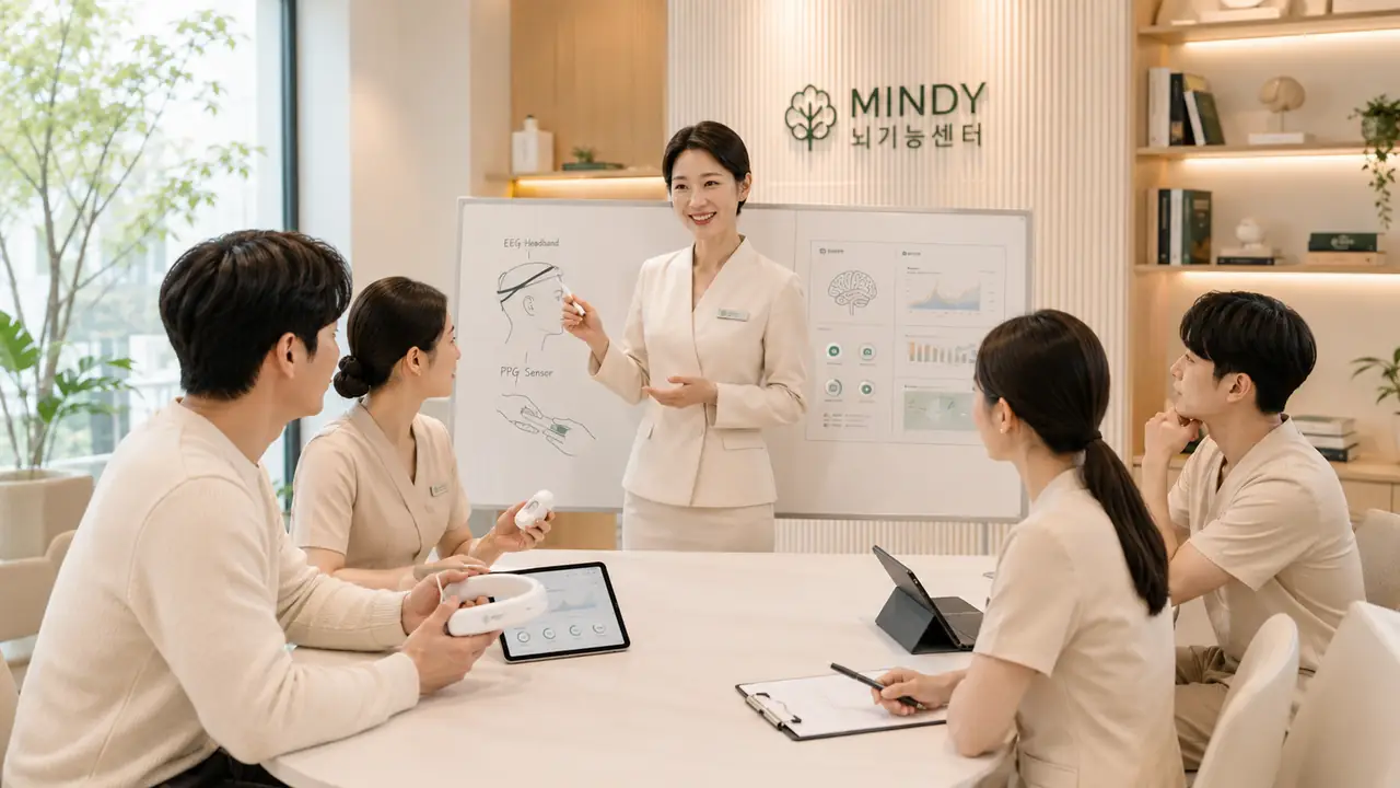 MINDY 장비와 측정 절차를 함께 확인하는 운영자 교육 모습