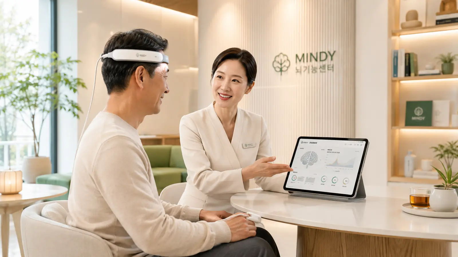 MINDY 뇌기능센터에서 측정 결과를 안내하는 모습