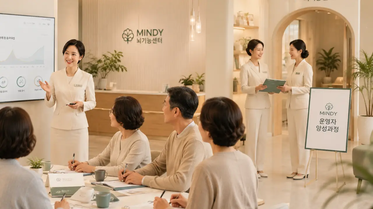 MINDY 뇌기능센터 운영자가 측정과 상담 과정을 교육하는 모습